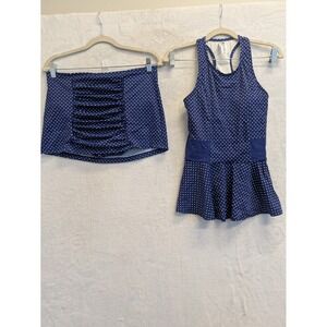Lime Ricki Swimsuit Set Blue White Polka Dot Skirt Top Womens Size Medium